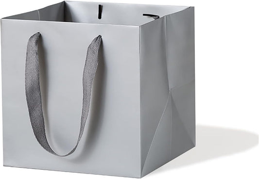 Silver Gray Square Gift Bags 4 in Paper Gift Box Small Square Bottom Kraft Paper Bag with Handles for Wedding Baby Shower Birthday Party (Silver Grey, 4 x 4 x 4 in, 10 CT)