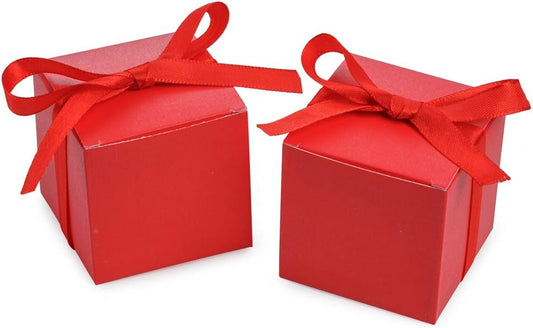 AWELL Red Gift Candy Box Bulk 2x2x2 inches with Red Ribbon Party Favor Box,Pack of 50