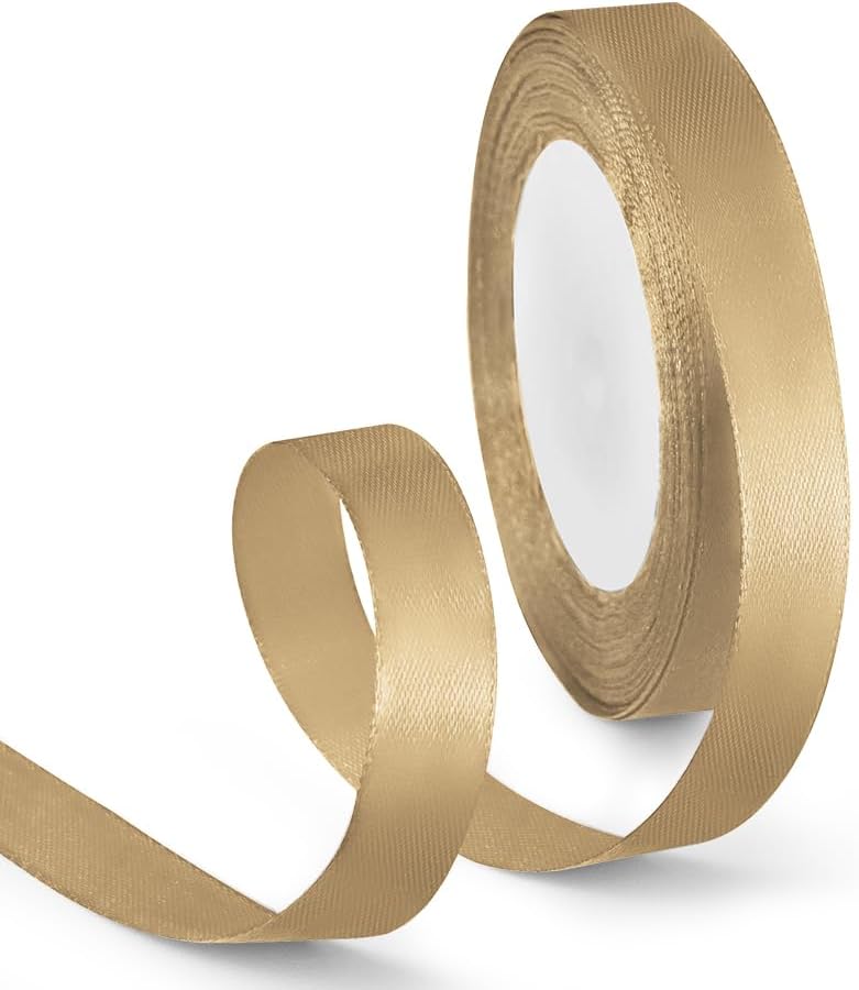 5/8 Inch 25 Yards Satin Ribbon Champagne Gold, Solid Color Fabric Ribbon for Gift Wrapping, Wedding, Polyester Gift Ribbon for Birthday Party Decoration, Craft, Hair, Floral, Sewing