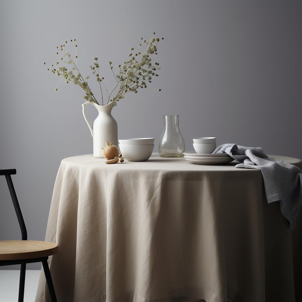 EVERLY 100% Pure Linen Round Tablecloths 70Inch Round Machine Washable Tablecloths for Thanksgiving,Decorative Halloween,Buffet Parties,Picnic,Events,Weddings and Restaurants-Natural Linen