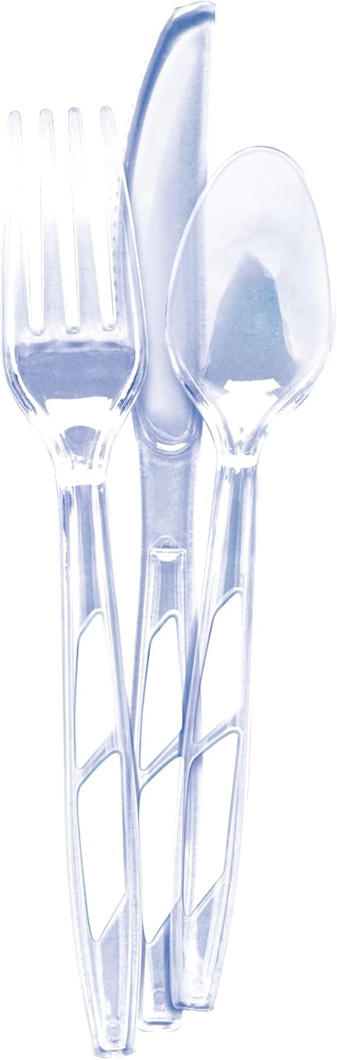 Diamond® All Occasion Clear Disposable Cutlery Set 288 Count – 96 Forks, 96 Spoons, 96 Knives, Premium Polystyrene, Crystal Clear, Party & Everyday Use