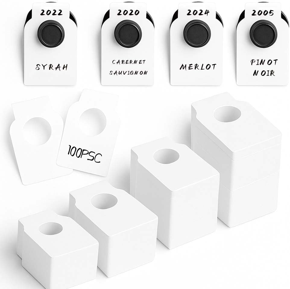 100PCS Wine Bottle Tags –Paper Hanging Cellar Labels for Bottle Neck, Double-Sided Writable Gift Tags for Wine Racks, Champagne & Homebrew Organization (White)