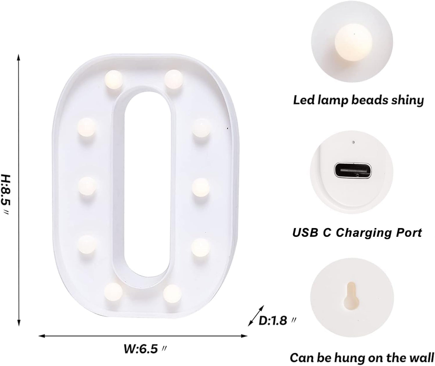 Foaky Rechargeable LED Letter Lights Sign Marquee Light Up Letters Sign for Night Light Wedding/Birthday Party Christmas Lamp Home Bar Decoration (O)