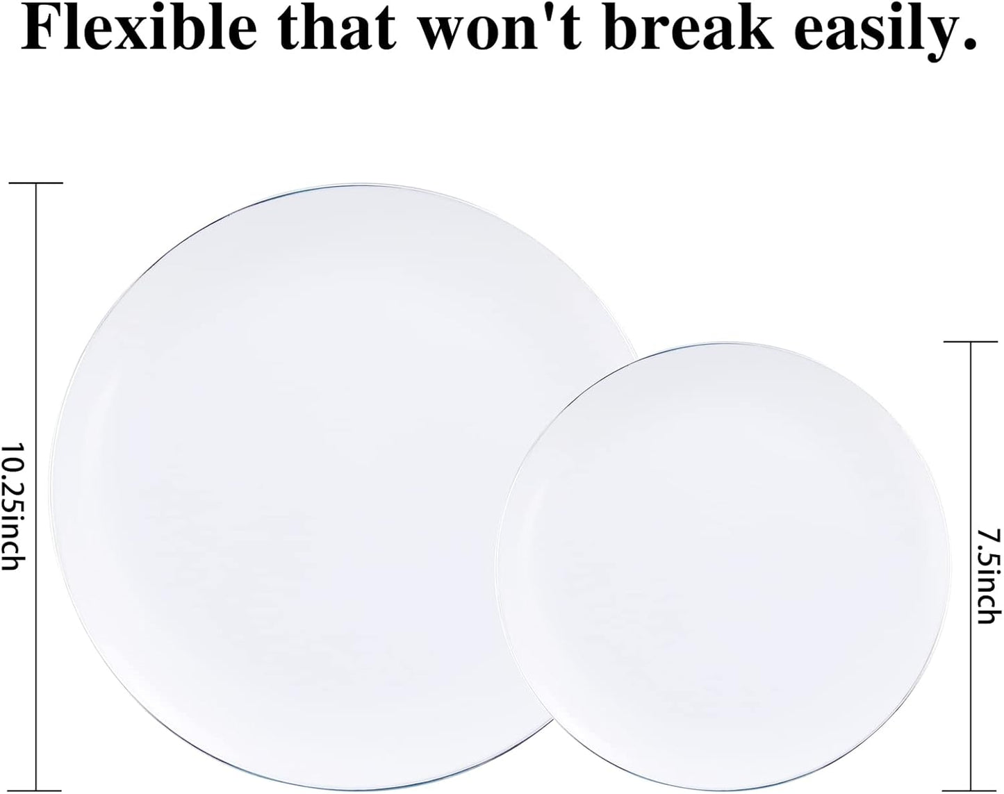 KIRE 100PCS Silver Plastic Plates - Heavy Duty White Disposable Plates with Silver Rim for Party/Wedding - Include 50Pcs 10.25inch Dinner Plates and 50Pcs 7.5inch Dessert Plates for Christmas