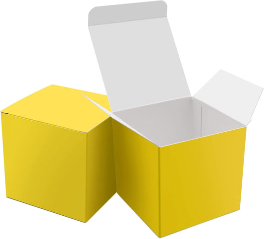 Oletx 25 Pcs Yellow Paper Gift Boxes, Small Candy Treat Boxes Bulk, 3x3x3 inch Gift Box with Lids for Party Favors, Birthday Gifts, Wedding Gifts