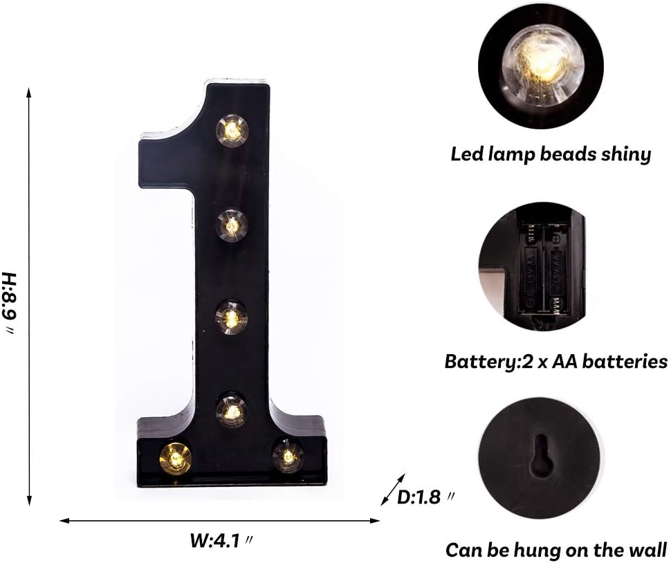 Foaky Black Marquee Numbers, Light Up Numbers, Lights Sign for Night Light Wedding Birthday Party Battery Powered Christmas Lamp Home Bar Decoration