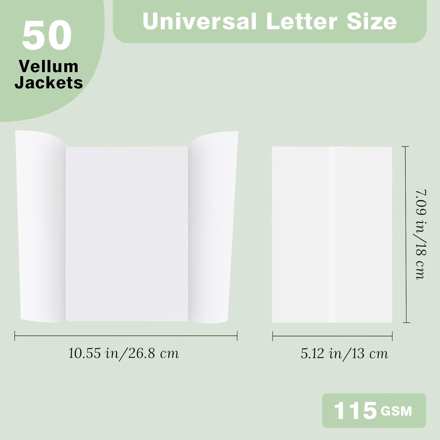 JAGERGREEN 50 Pack Vellum Jackets for 5x7 Invitations Pre-Folded, 115 GSM Translucent Printable Vellum Paper 5x7, Vellum Wraps for Wedding Invitations Sleeves, Birthday Greeting Cards, DIY Crafts