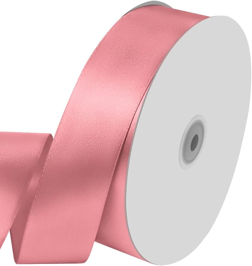 1-1/2 inches Wide x 100 Yards Single Faced Pink Satin Ribbon, Azalea Ribbon Use for Bows Bouquet, Gift Wrapping, Wedding Decoration, Floral Arrangement (Pink)