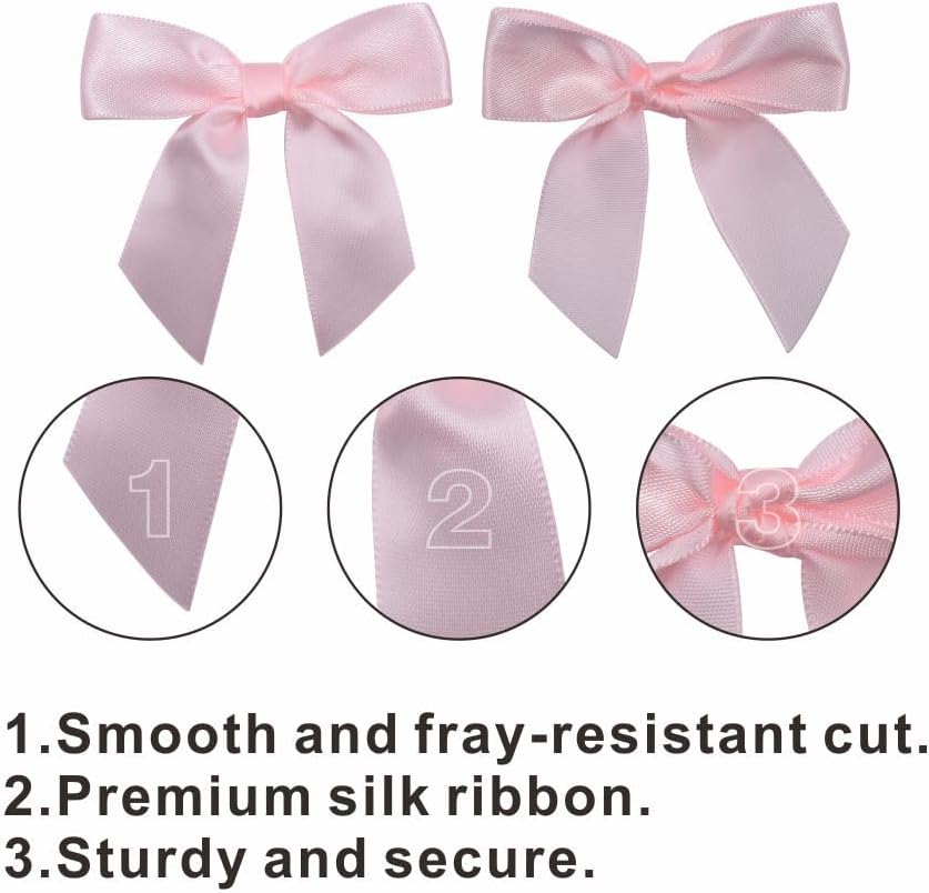2.5" Hgzgch Light Pink Satin Ribbon Bow for Gift Wrapping, Premade Bows for Crafts, Cake, Party Favors, Handmade Bows with Double-Sided Tape, Self Adhesive Gift Bows for Presents, Treats- 50pcs