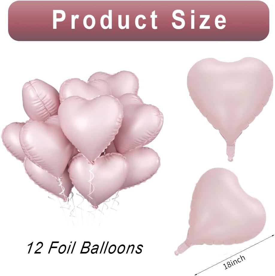 Baby Pink Heart Balloons,12 Pcs 18 Inch Large Pearl Mylar, Pastel Helium Foil Balloon for Boho Girls Women Birthday Wedding Anniversary Valentines