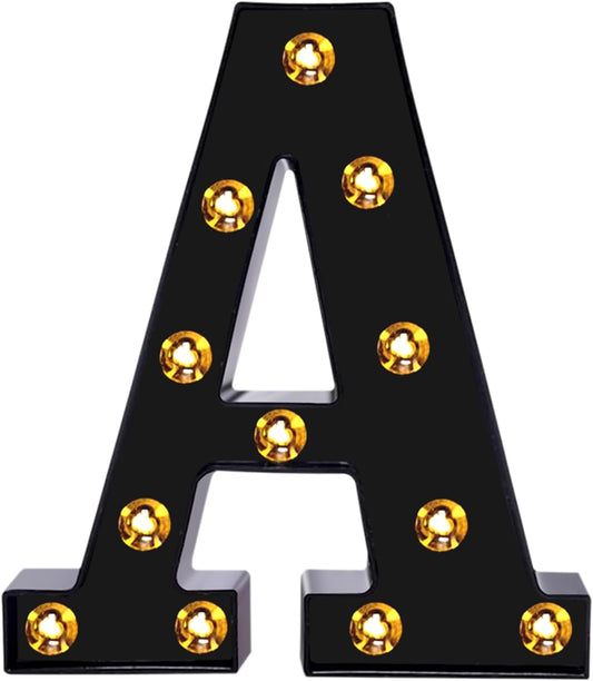 Foaky Black Light Up Letters,Black and Gold Party Decorations, Black Bedroom Decor for Night Light Wedding Birthday Party Home Bar Decoration