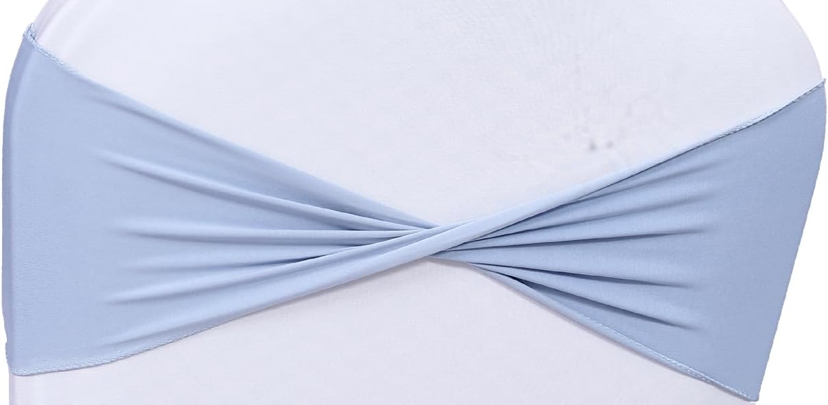 MDS Pack of 200 Spandex Chair Sashes Bows Elastic Stretch Dining Chair Bands Ties Without Slider Buckle Universal fits for Wedding Baby Shower Birthday Party Banquet Event Decoration - Baby Blue