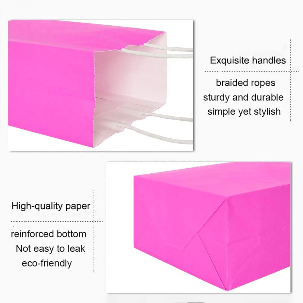 25 PCS Small Gift Bags Hot Pink Kraft Paper Bags with Handles for Party Favors (8.2 x 6 x 3.1 In)