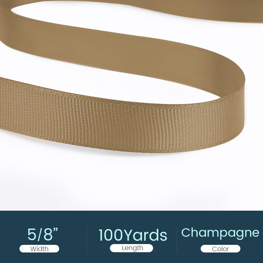5/8" X 100 Yards Champagne Gold Grosgrain Ribbon, Premium Grosgrain Ribbon for Sewing, Gift Wrapping, Bow Making, Wedding Decor, Wrapping and More (Champagne Gold)