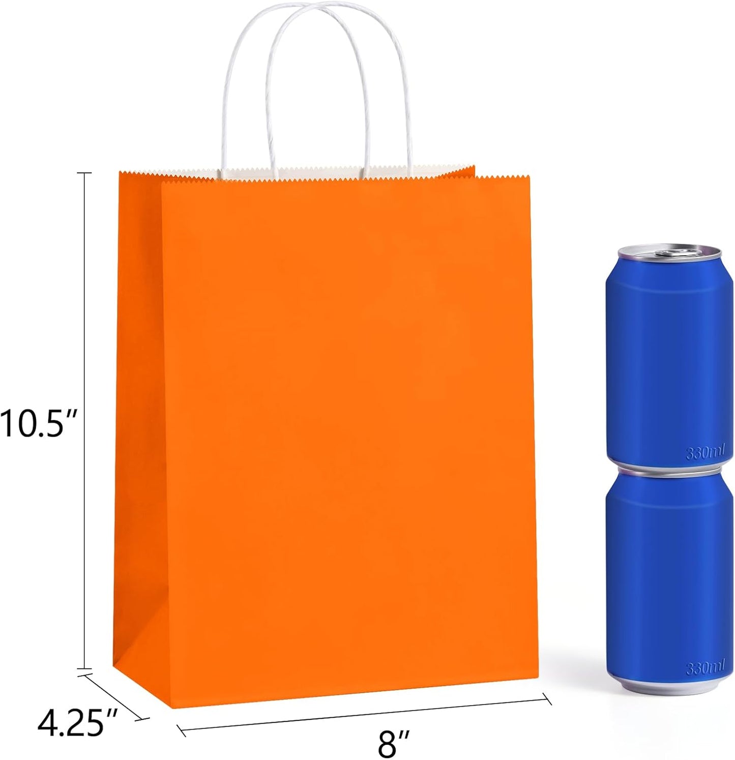 BagDream 8x4.25x10.5 Inch 100Pcs Orange Gift Bags Medium Size, Kraft Paper Bags with Handles Bulk for Halloween, Sporting Party Favors, Fall Festivals, Wedding, Retail, Grocery