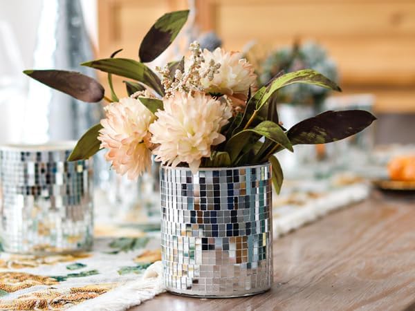 WDHODEC 6 Pcs Disco Vases Bulk Silver Mirror Disco Ball Flower Vase Glass Candle Holder for Wedding Table Centerpieces Decoration 4"
