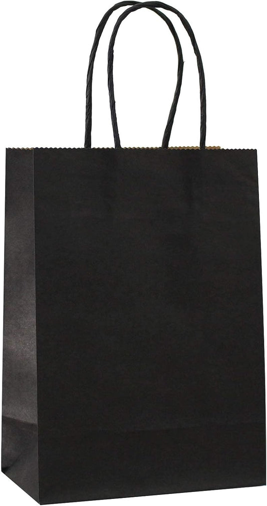 25 PCS Small Gift Bags Black Kraft Paper Bags with Handles for Party Favor (8.2 x 6 x 3.1 In)