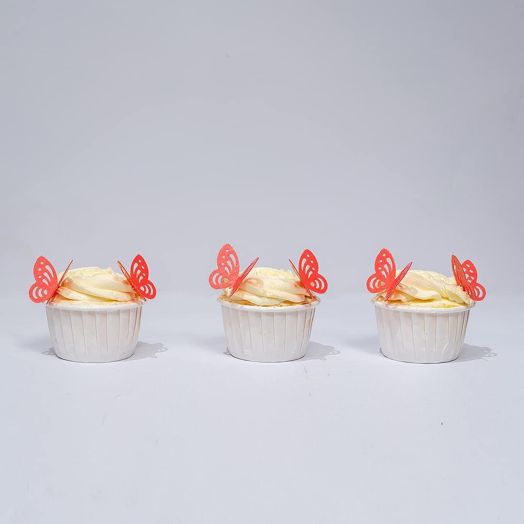 Red Edible butterflies Wafer Paper Cake Cupcake for Decorating Rice Paper Flower Food Decorations for Baking Girl Birthday Party Mix Size Color (Rosered butterflies60)