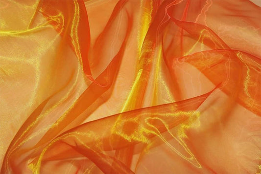 VDS Brunt Orange Organza Fabric, 45 Yards Continuous, 45” Wide, Wedding Party Decoration Iridescent Crystal Sheer Shiny Organza Tulle Bridal Dress DIY Crafts Costume Sewing Backdrop Arch Cloth