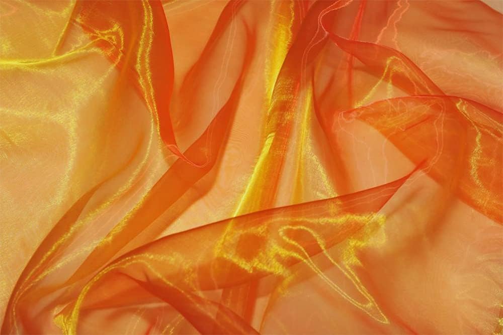 VDS Brunt Orange Organza Fabric, 30 Yards Continuous, 45” Wide, Wedding Party Decoration Iridescent Crystal Sheer Shiny Organza Tulle Bridal Dress DIY Crafts Costume Sewing Backdrop Arch Cloth