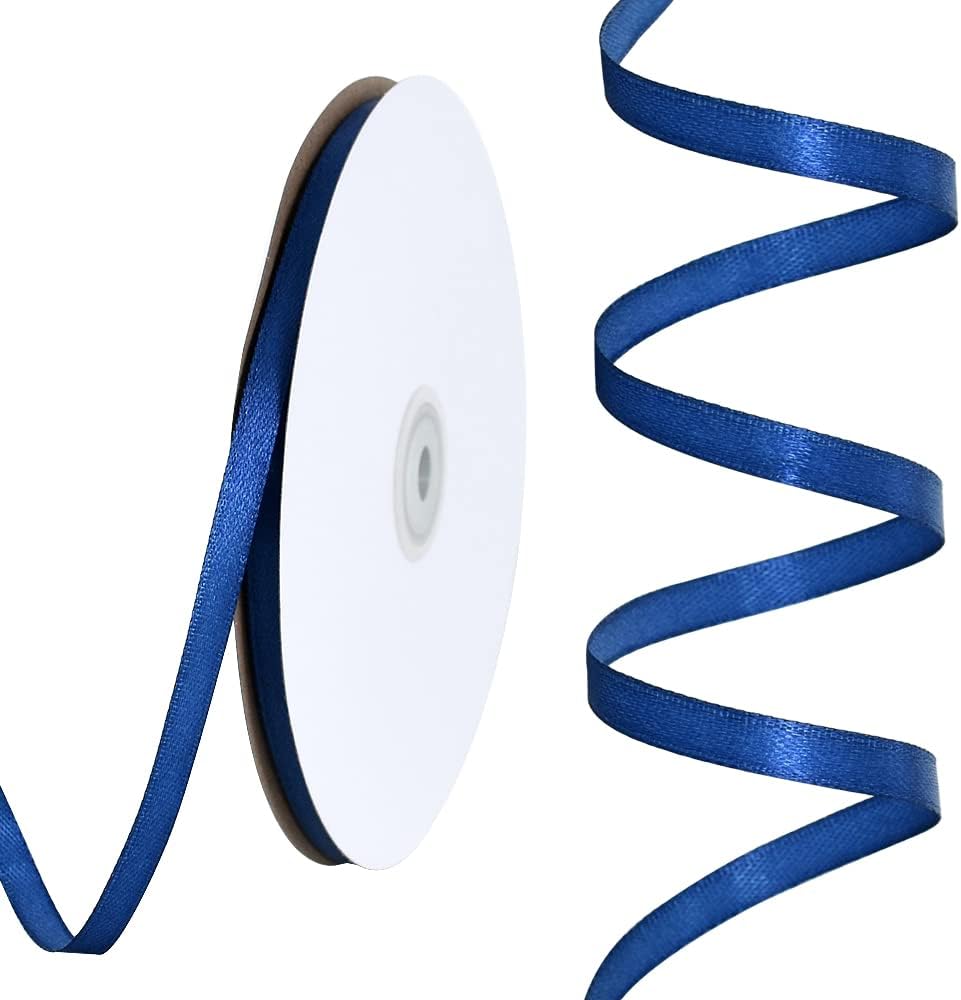 TONIFUL 1/4 Inch x 100yds Navy Blue Satin Ribbon, Thin Solid Color Satin Ribbon for Gift Wrapping, Crafts, Hair Bows Making, Wedding Party Decoration, Invitation Cards, Floral Bouquets