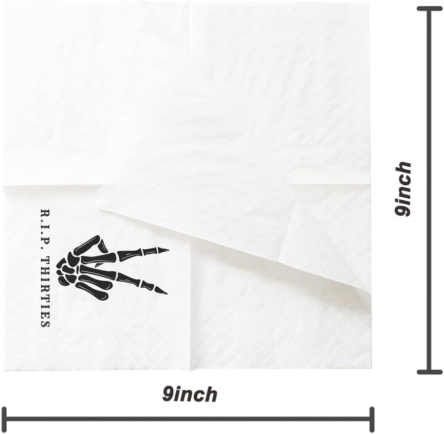 SharkBliss RIP Thirties Cocktail Napkins, 100 Pack RIP Thirties Death to My 30s Dirty 40 Birthday Paper Cocktail Beverage Napkins in Bulk for 40th Birthday | 2-Ply, 5x5" (RIP Thirties Napkins)