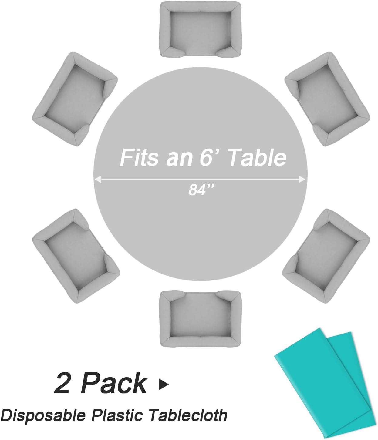 QIKSION Aqua Blue Round Tablecloth 2 Pack, 84 Inch Plastic Table Cover Disposable for Parties