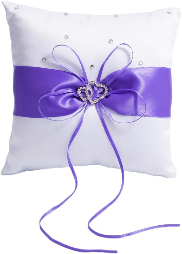 QIRMIZI Ring Pillow,Pearls Ring Cushion, Ring Bearer, Ring Holder for Beach Wedding, Wedding Ceremony, Proposal,Purple