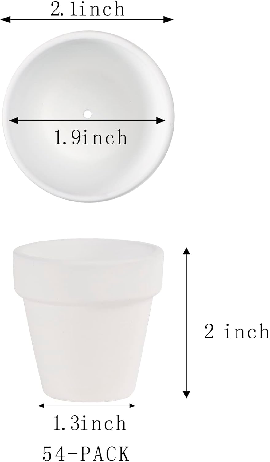 54 Pcs Small Mini White Clay Pots 2.1'' Terracotta Pot Clay Ceramic Pottery Planter Cactus Flower Pots Succulent Nursery Pots- Great for Window Boxes, Cactus, Plants, Crafts, Wedding Favors…