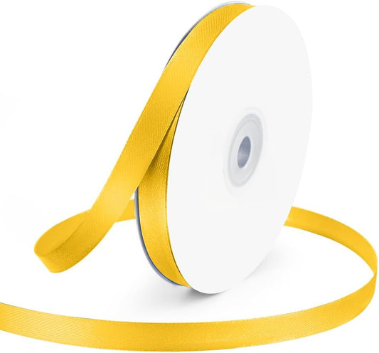 KMER LIFE 3/8" Wide x 50 Yards Yellow Single Faced Polyester Satin Ribbon, Yellow Satin Ribbon Perfect for Wedding Decor, Wreath, Crafts, Gift Wrapping & Other Projects (Yellow)