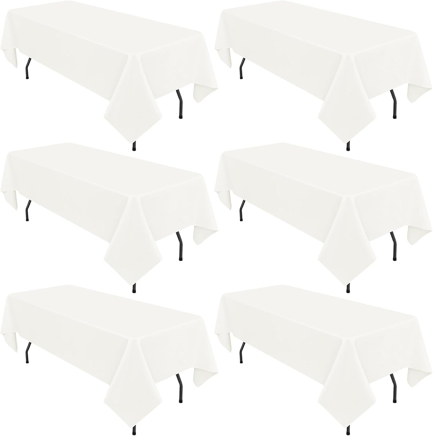 6 Pack Ivory Tablecloths for 8ft Rectangle Tables 60 x 126 Inch - Polyester Table Cover Stain and Wrinkle Resistant Washable Fabric Table Clothes for Wedding Party Banquet Reception Restaurant