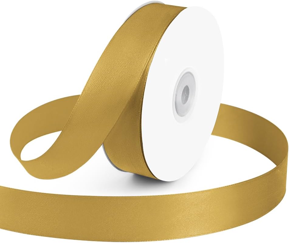 KMER LIFE 1 inch Wide x 50 Yards Golden Single Faced Polyester Satin Ribbon, Golden Satin Ribbon Perfect for Wedding Decor, Wreath, Crafts, Gift Wrapping & Other Projects (Golden)