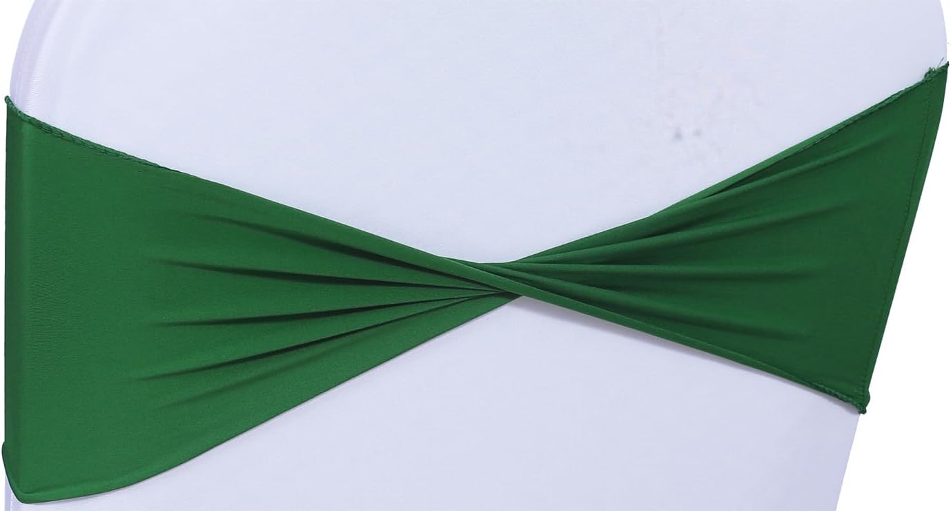 MDS Pack of 150 Spandex Chair Sashes Bows Elastic Stretch Dining Chair Bands Ties Without Slider Buckle Universal fits for Wedding Baby Shower Birthday Party Banquet Event Decoration - Green