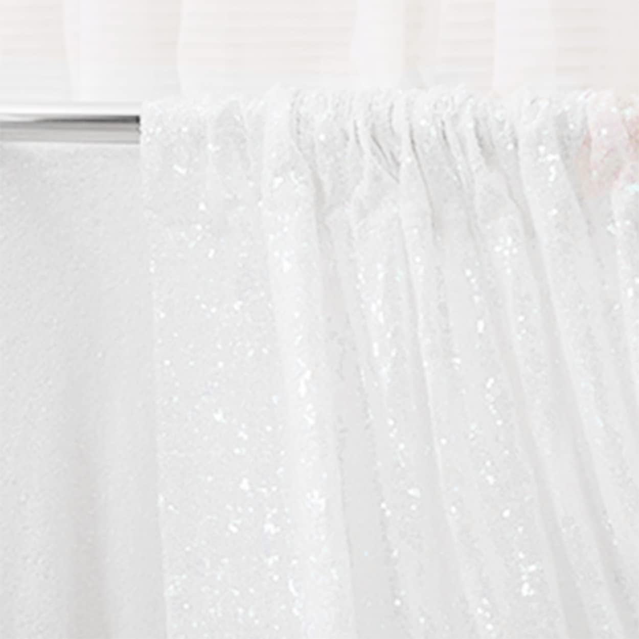 White Sequin Backdrop 2 Panels 2FTx8FT Glitter Drapes Sparkle Photo Backdrop Party Wedding Baby Shower Curtain Sparkle Photography Background Party Decor