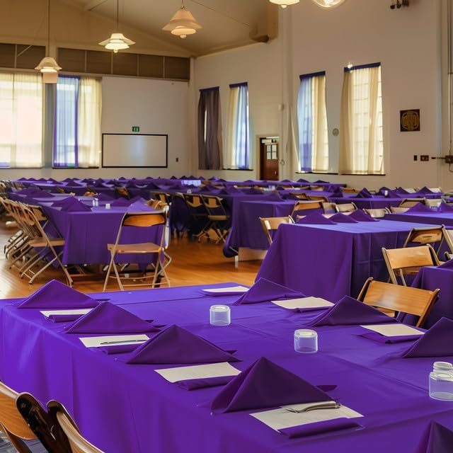 Purple Plastic Table Cover Roll - 54IN x 100FT, Table Cloth for Rectangle Table with Slide Cutter, Plastic Table Cloth Disposable with Cut-to-Size Design for Weddings, Banquets, Parties