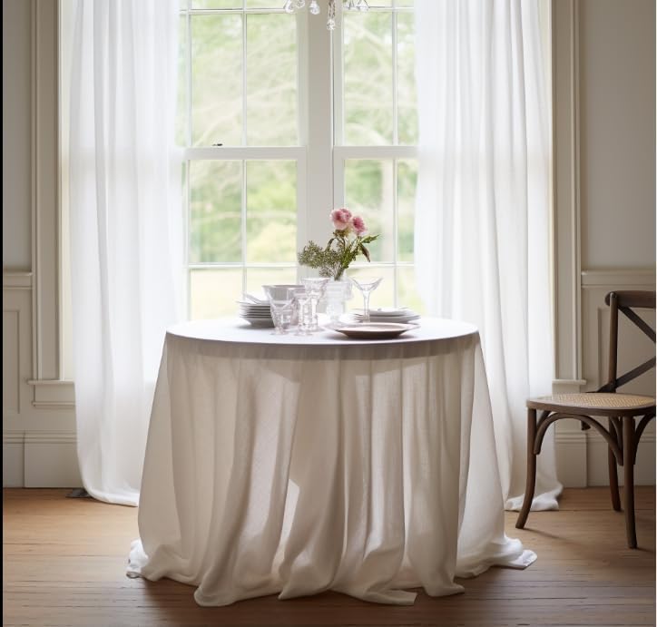 EVERLY 100% Pure Linen Round Tablecloths 90Inch Round Machine Washable Tablecloth for Thanksgiving,Decorative Halloween,Buffet Parties,Picnic,Events,Weddings and Restaurants-White