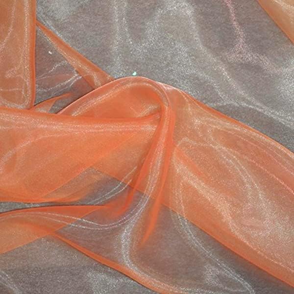 VDS Light Orange Organza Fabric, 30 Yards Continuous, 45” Wide, Wedding Party Decoration Iridescent Crystal Sheer Shiny Organza Tulle Bridal Dress DIY Crafts Costume Sewing Backdrop Arch Cloth