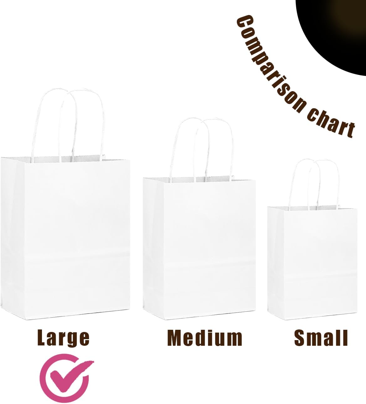 qiqee 50-Packs White Paper Gift Bags with Handles Bulk 13"x10.3"x4.6" Large Size Party Favor Bags Multiple Uses