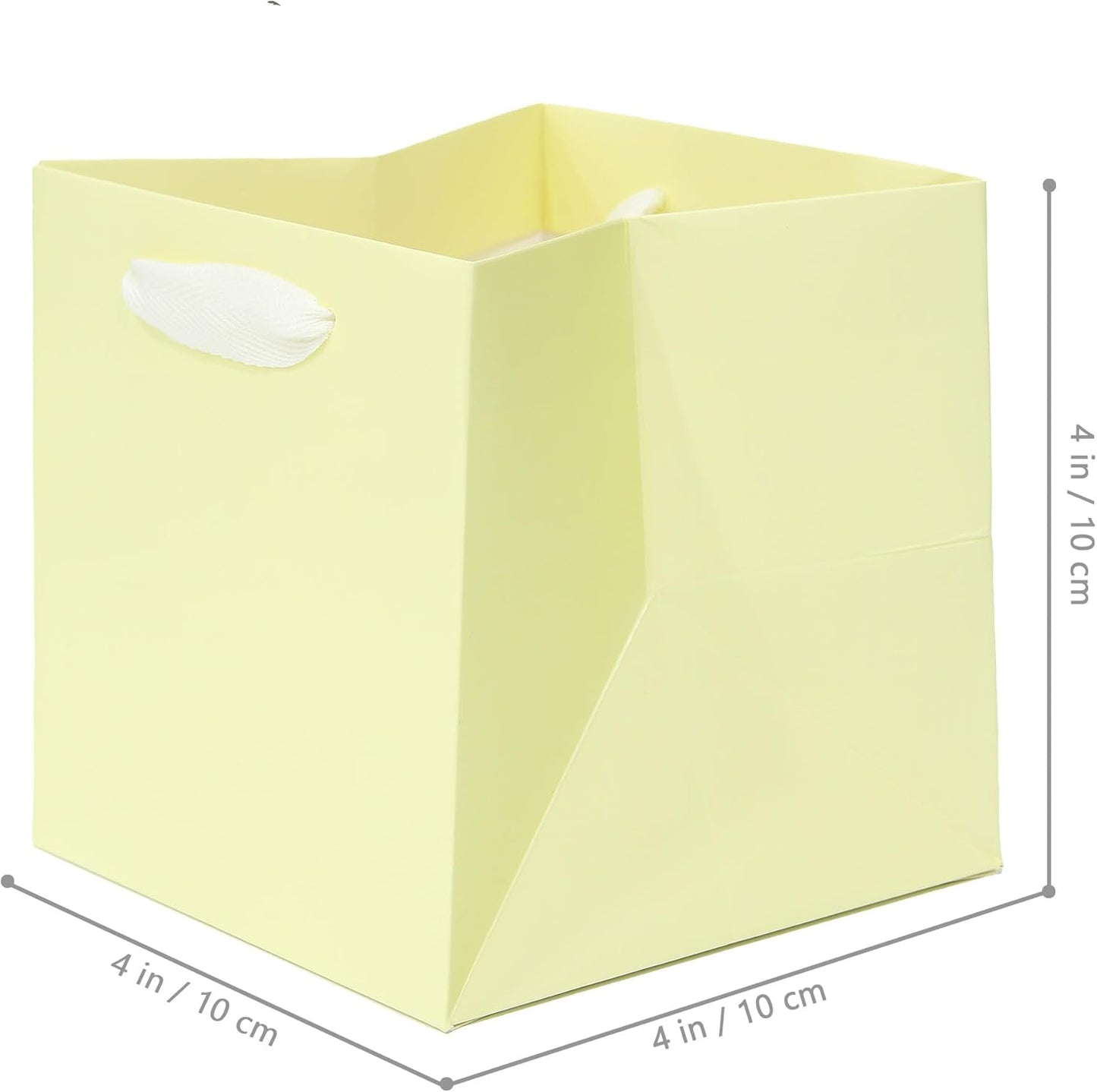 Yellow Paper Gift Bag 4 in Paper Box Small Square Bottom Kraft Paper Bags with Handles for Wedding Baby Shower Birthday Party (Yellow, 4 x 4 x 4 in, 10 CT)