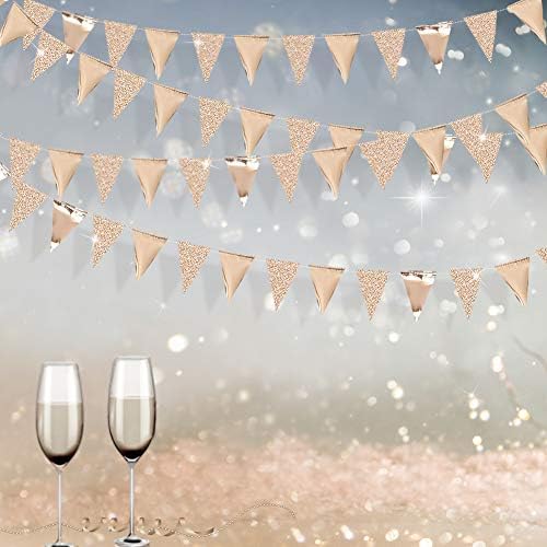 30Ft Champagne Gold Party Decorations Triangle Pennant Banner Gold Hanging Paper Flag Bunting for Graduation Wedding Birthday Bridal Shower Bachelorette Engagement Anniversary Hen Party Supplies