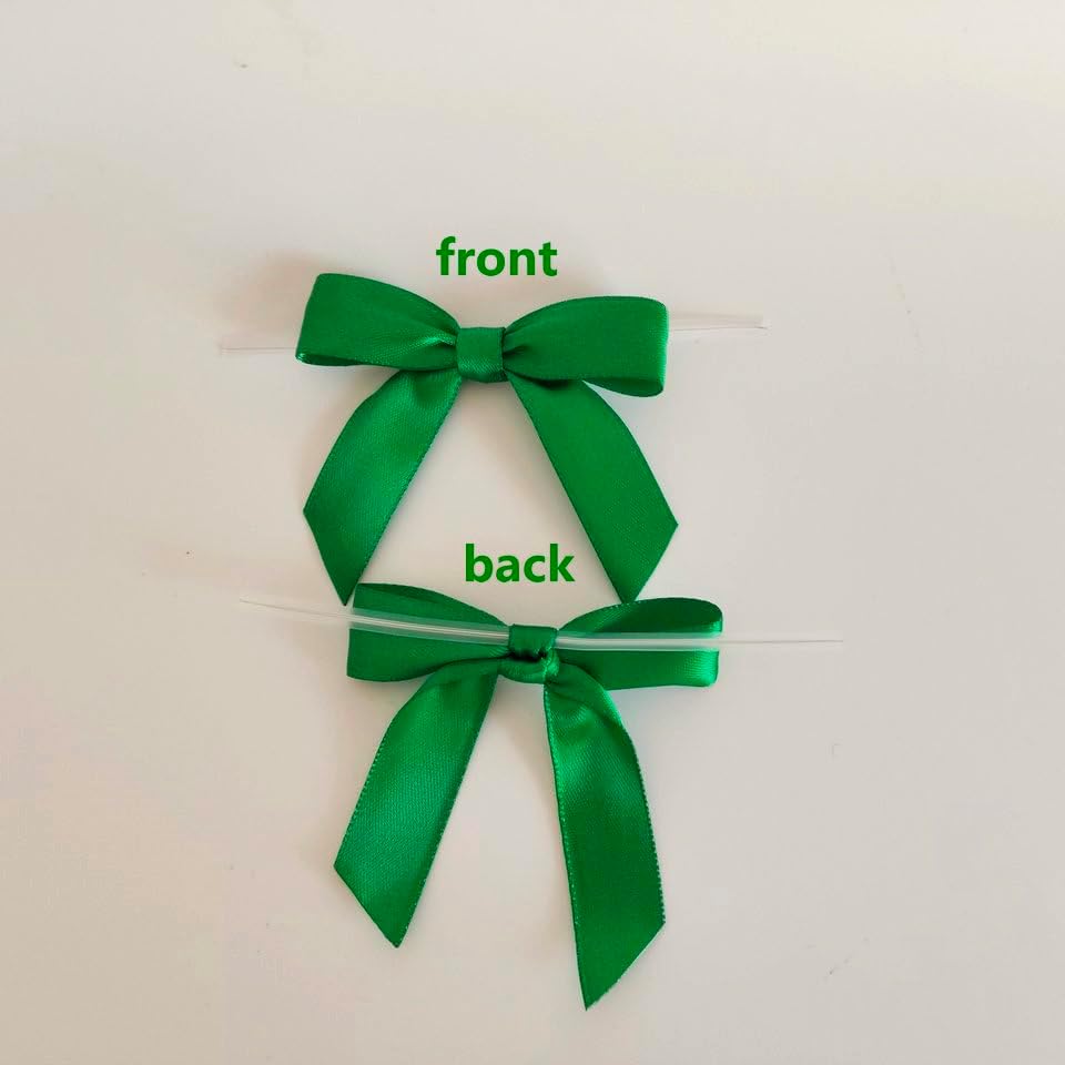 50pcs 2-1/2" Green Satin Ribbon Bows with Twist Ties for Gift Wrapping Packing Christmas Decoration (Green)
