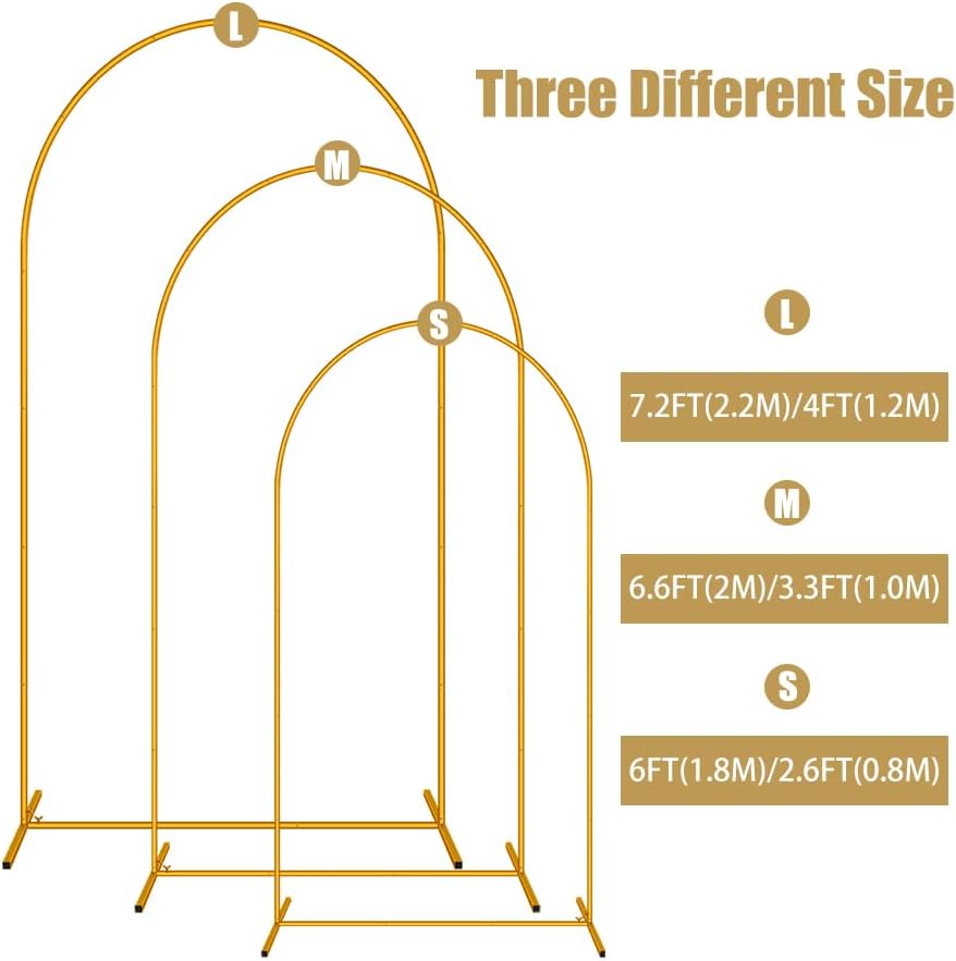 2 Pack Arch Backdrop Stand (7.2FT/6FT), Easy Assembly Backdrop Arch, Gold Wedding Arch Stand, Balloon Arch Stand for Photo Backdrop