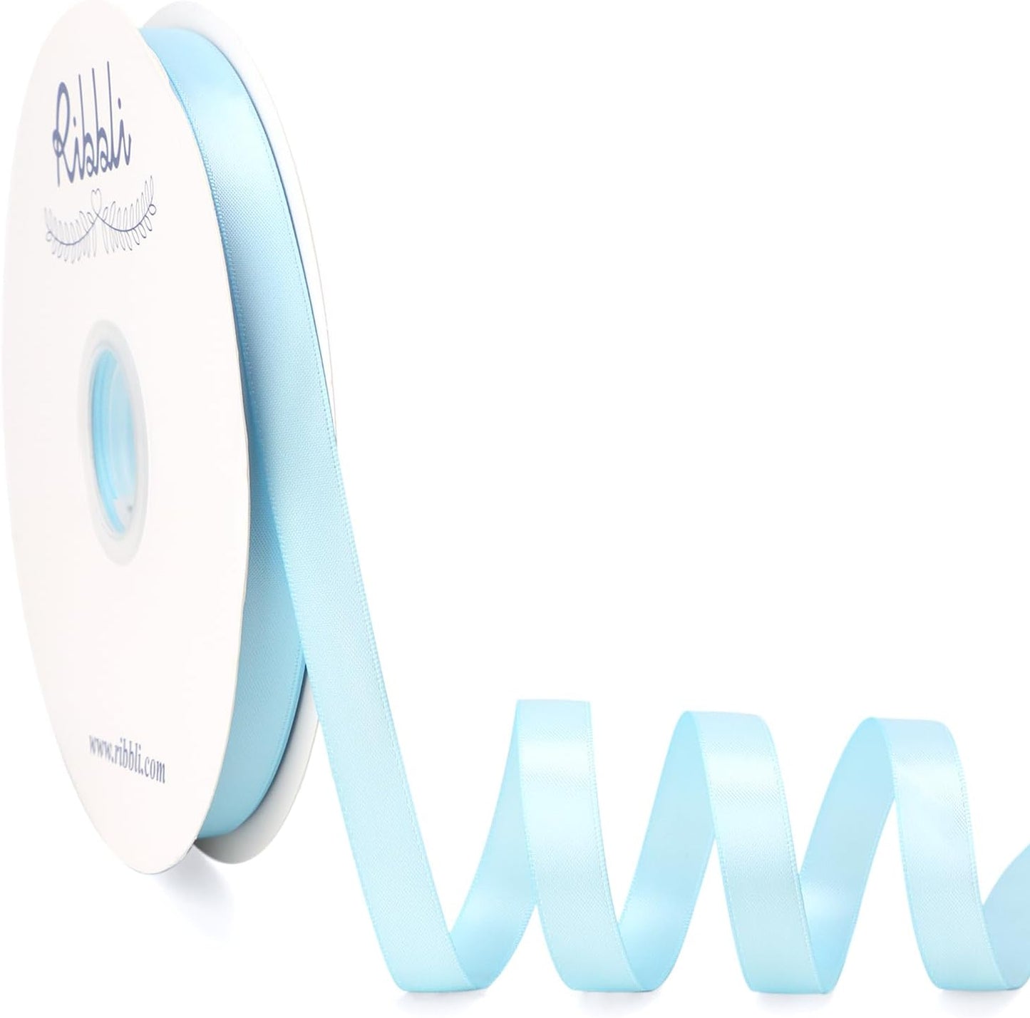Ribbli Light Blue Satin Ribbon Double Faced Satin 1/2 Inch x Continuous 100 Yards-Baby Blue Ribbon for Gift Wrapping Crafts Wedding Decoration Bows Bouquet Floral Arrangement