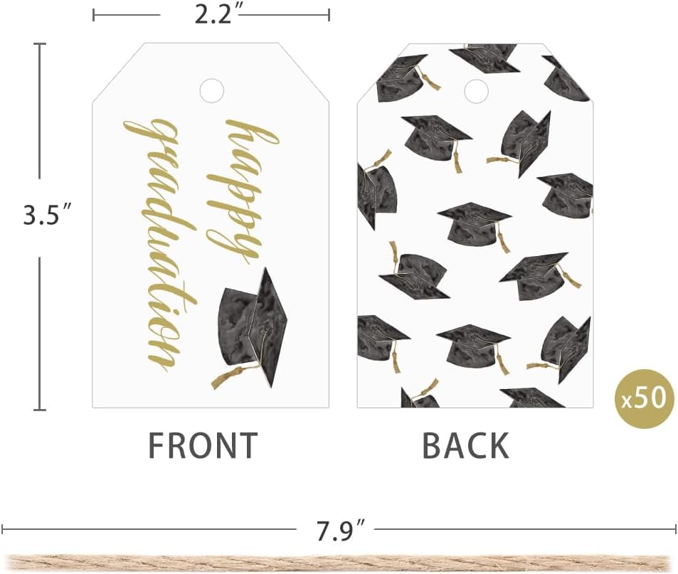 50 Pcs Graduation Gift Tags, Congrats Grad Party Favors Gift Tags for High School or Happy College Graduation Party Decoration Supplies (Gold, 2.2 * 3.5)