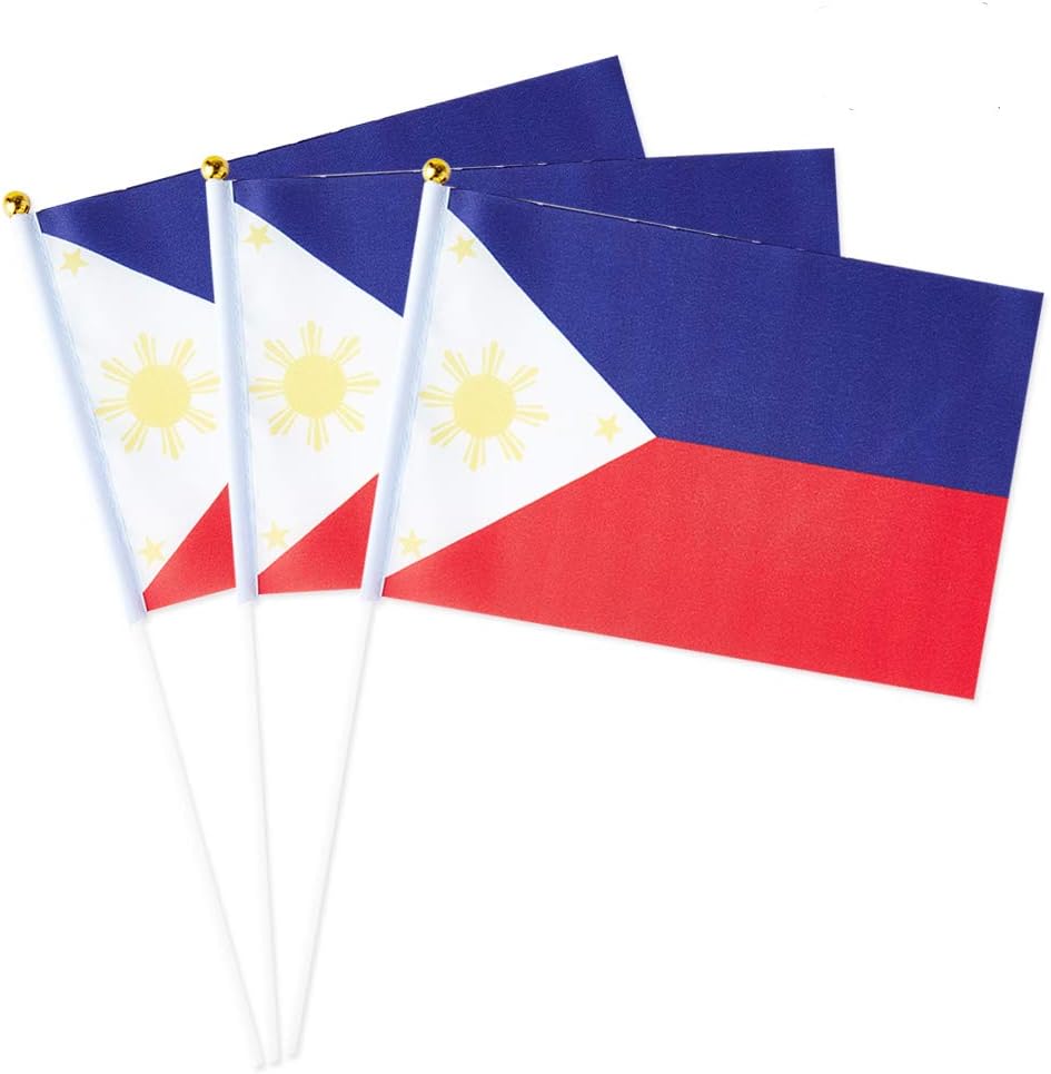 Philippines Flag Filipino Flag, Small Mini Handheld Philippines Flags on Stick, Ideal for Party Parades Sports Events Patriotic Festival Decorations