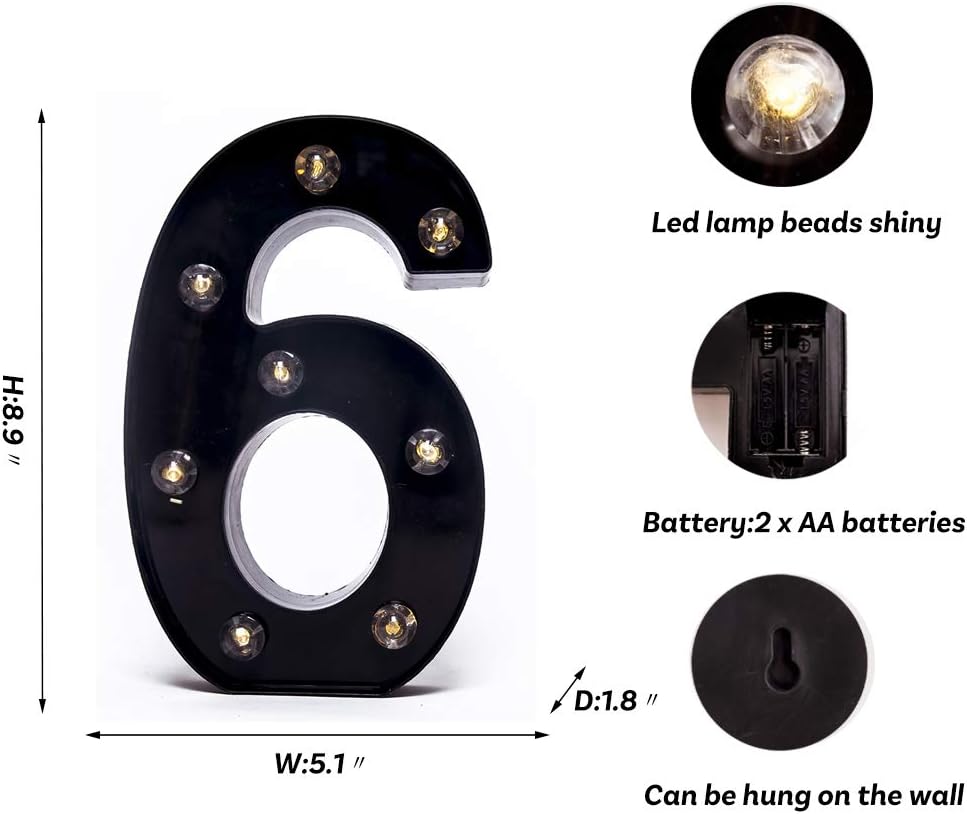 Foaky Black LED Marquee Number Lights Sign Light Up Marquee Number Lights Sign for Night Light Wedding Birthday Party Battery Powered Christmas Lamp Home Bar Decoration