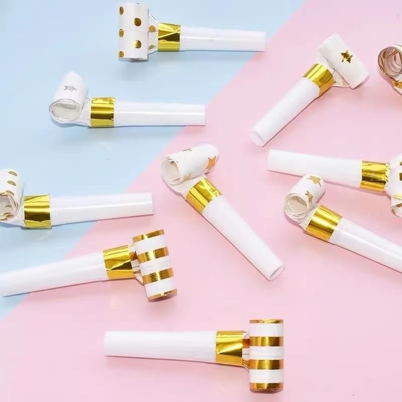 25pcs Party Blowers,Gilding Noisemakers Party Blowouts Squawkers Fringed Noise Maker,Birthday Noisemakers Birthday Blow Horns Party Whistles (25PCS Gold)
