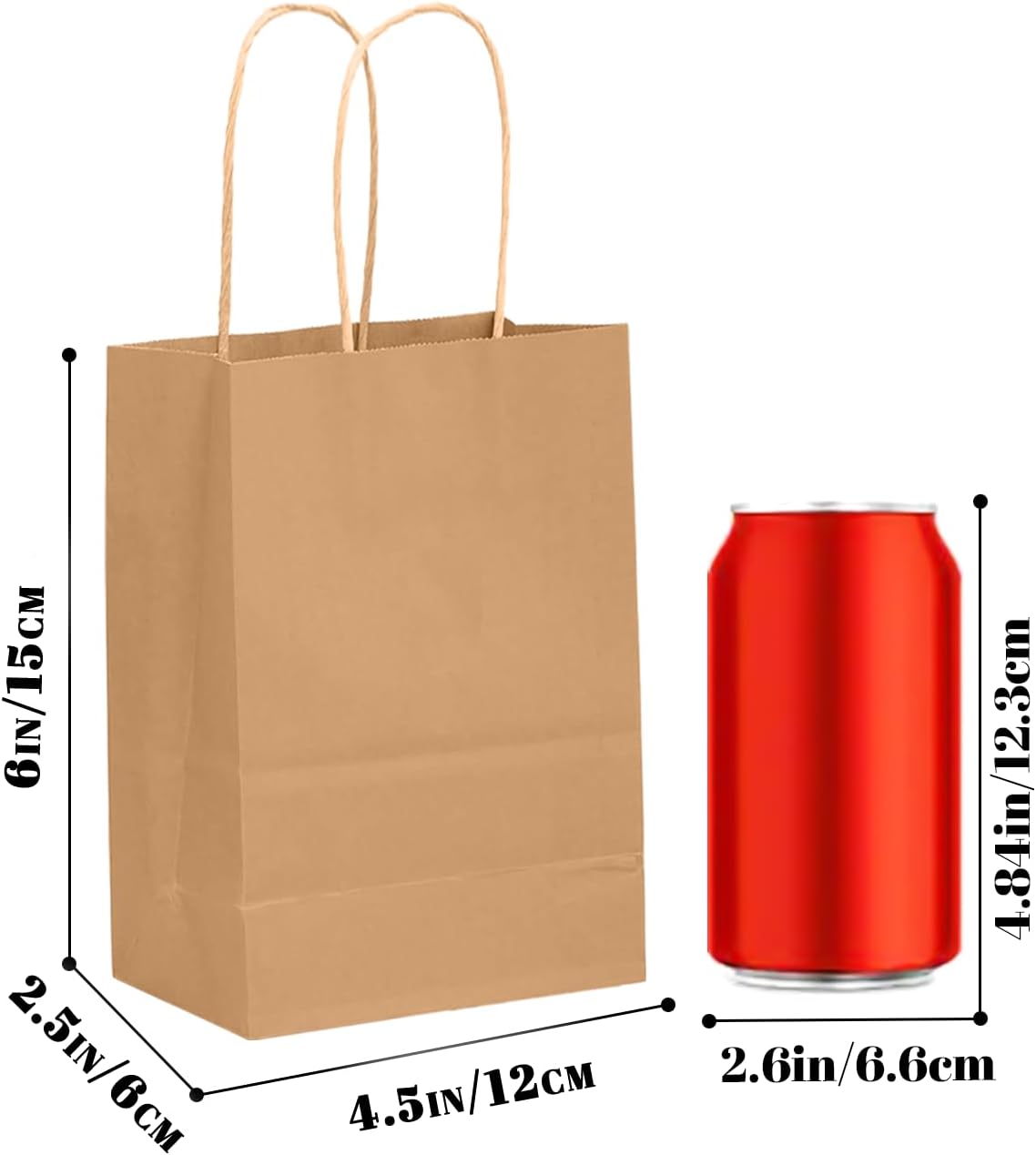 qiqee 100-Packs Brown Paper Gift Bags with Handles Bulk 4.5"×2.5"×6" Mini Size Gift Bags Multiple Uses