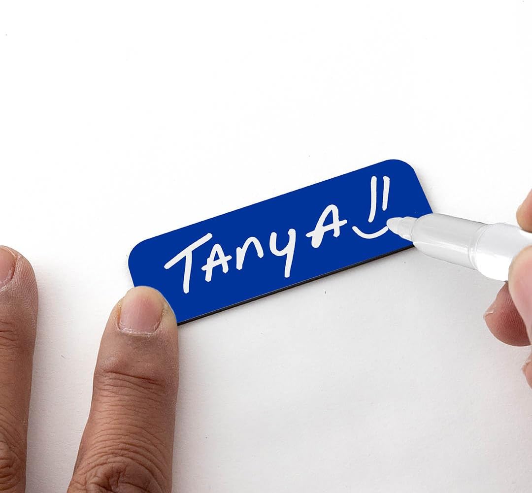 Name Tag/Badge Blanks - 10 Pack - Blue 1" X 3", Round Corners, Magnetic Backing