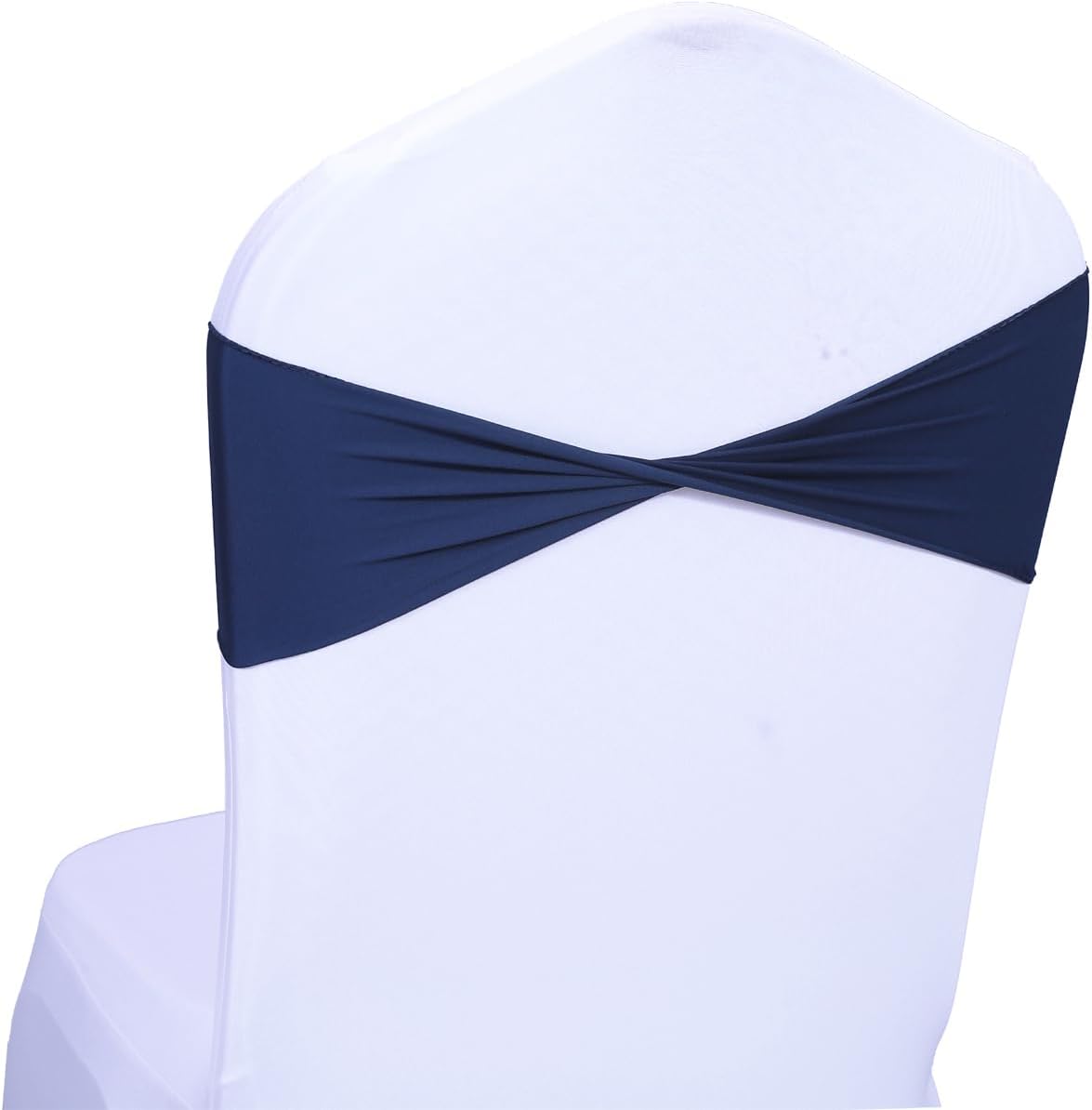 MDS Pack of 50 Spandex Chair Sashes Bows Elastic Stretch Dining Chair Bands Ties Without Slider Buckle Universal fits for Wedding Baby Shower Birthday Party Banquet Event Decoration - Navy Blue